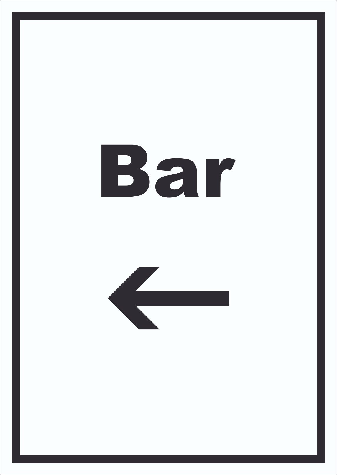 Bar Schild mit Text und Richtungspfeil links Pub Kneipe hochkant A3 Rückseite selbstklebend