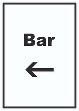 thumbnail of Bar Schild mit Text und Richtungspfeil links Pub Kneipe hochkant A3 Rückseite selbstklebend