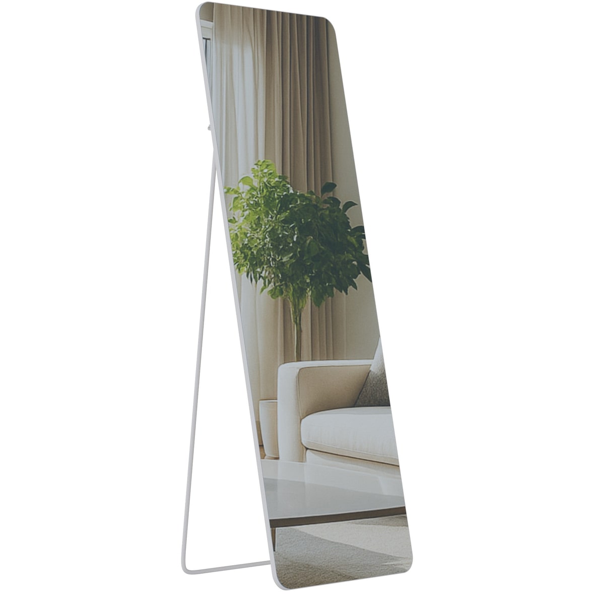 Décoshop26 - Miroir pleine longueur sur pied ou mural cadre métal blanc mat design épuré 150x50 cm 10_0008824