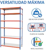 thumbnail of SimonRack Estantería Metálica, 2500x1200x300 mm, 6 Alturas, Bandeja Metal, 200 kg de Punto Flexión, Azul/Naranja/Galva - Simonclick