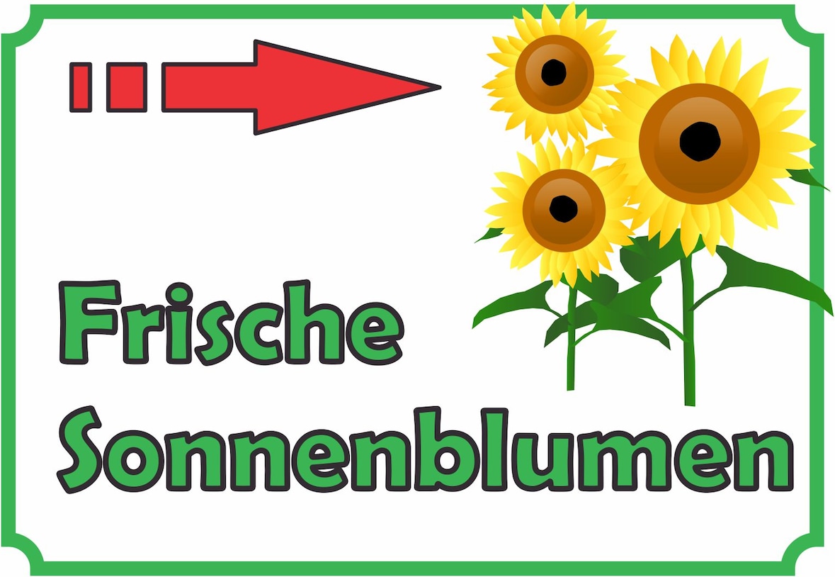 Sonnenblumen Verkaufsschild mit Pfeil rechts Hofladen Verkaufsförderung A2 Rückseite selbstklebend