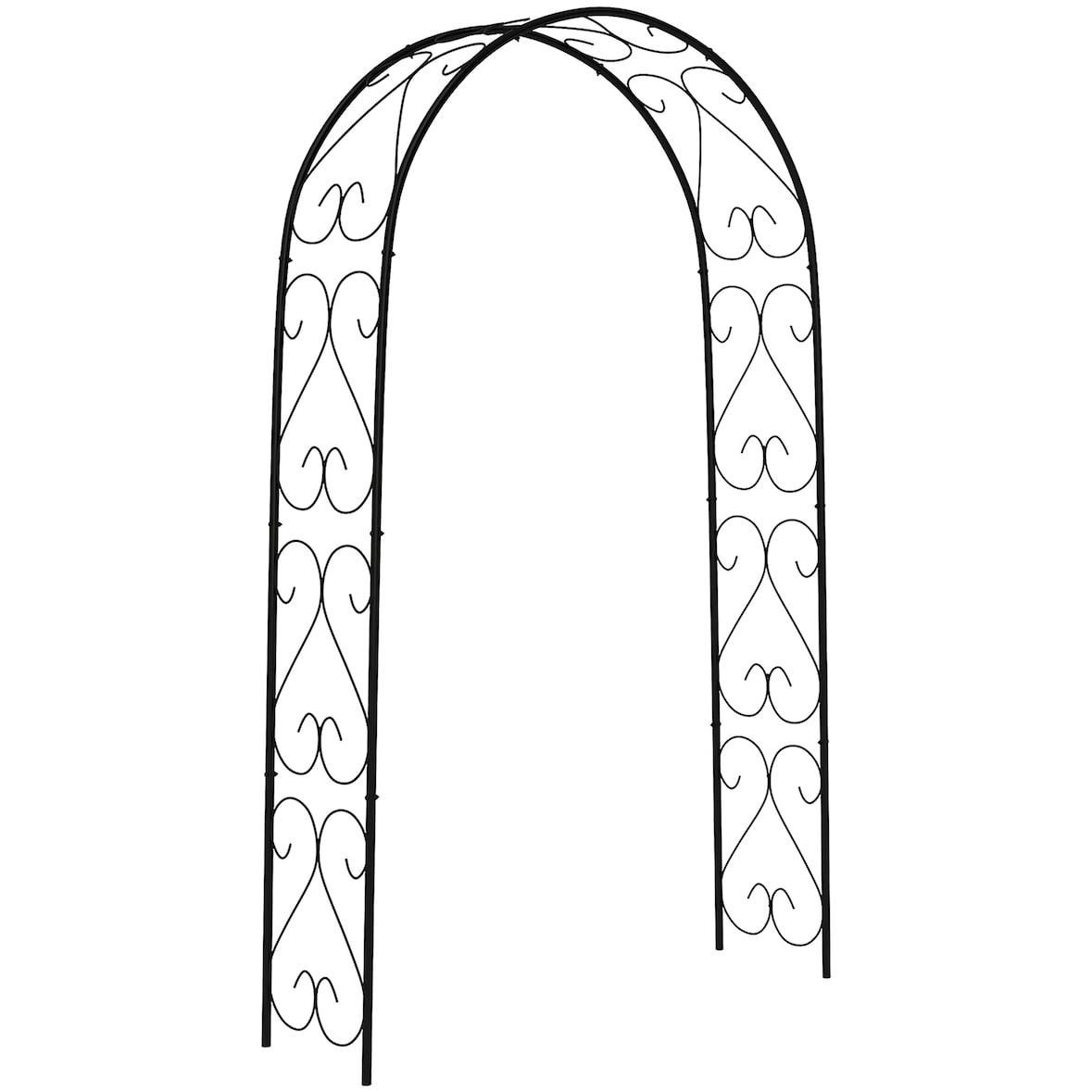 Outsunny arco de jardín de acero para rosas arco de boda diseño espiral corazón para plantas trepadoras para decoración patio 125x37x230 cm negro