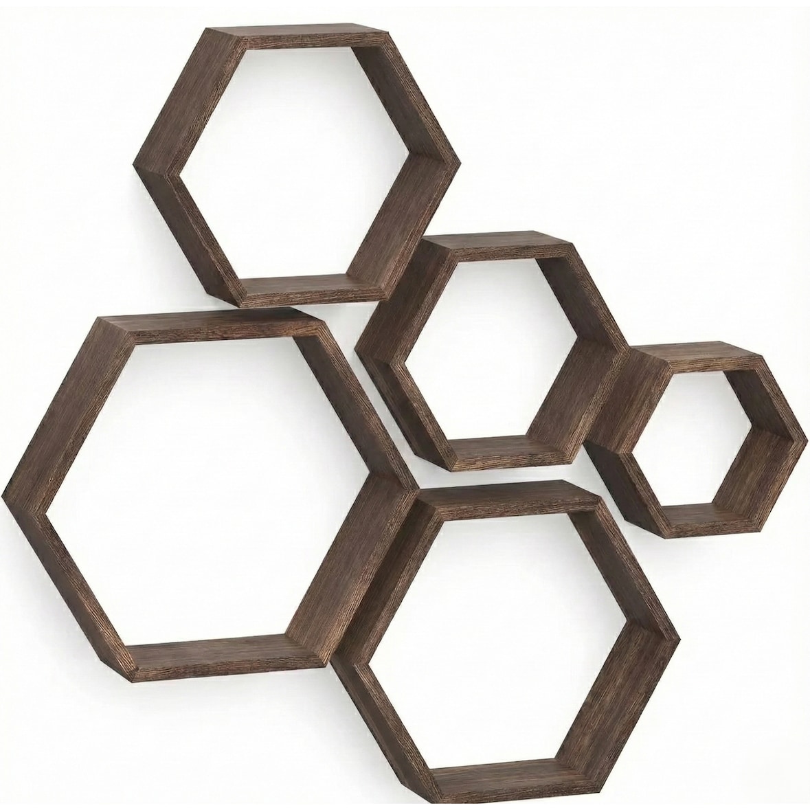 IvoQ Hexagon Wandregale 5er Set - FSC Holz - Rustikales Braun - Schwebende Wanddekoration