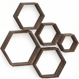 thumbnail of IvoQ Hexagon Wandregale 5er Set - FSC Holz - Rustikales Braun - Schwebende Wanddekoration