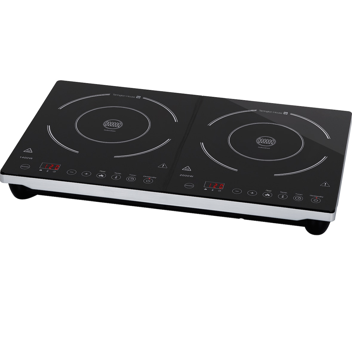 Tarrington House Placa de inducción doble DIC3440ABS, acero / vidrio, 60 x 38 x 4.4 cm, con display LED , 3400 W, negro