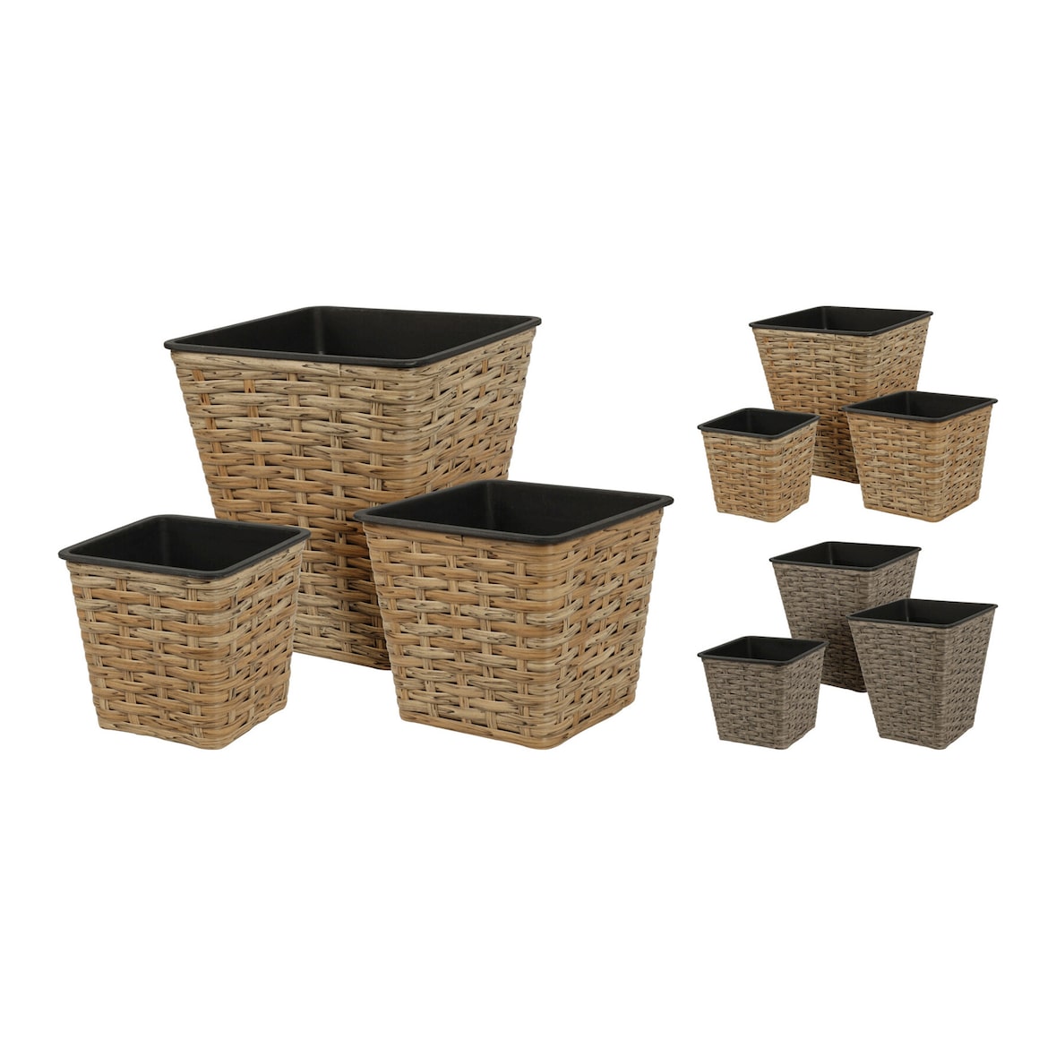 3 Blumentöpfe 12-18cm Kunststoff eckige Pflanzgefäße Blumenübertöpfe Aussenbereich & Innenbereich Blumentopf Pflanzentopf Garten Deko Braun