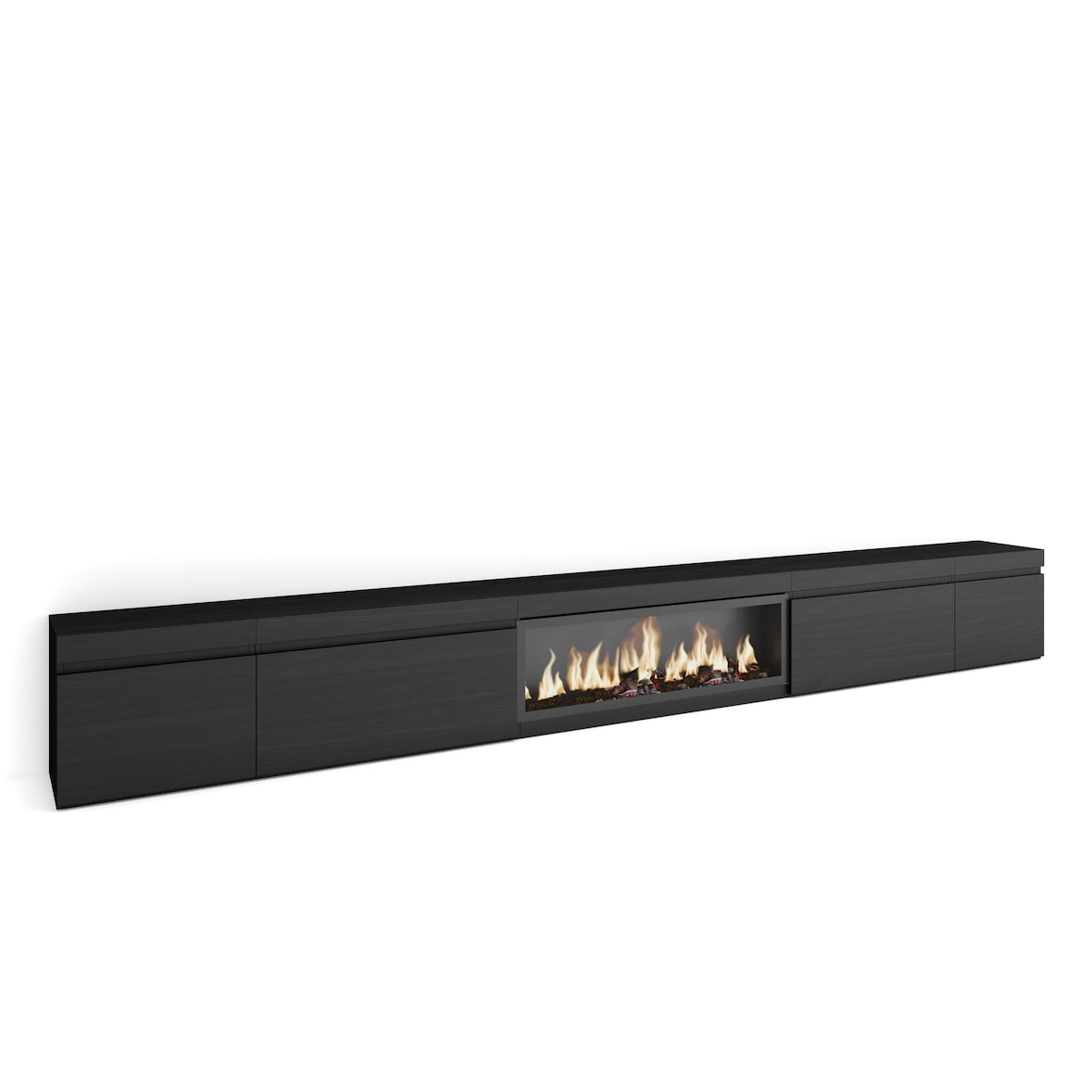 TV-Meubel, Lowboard, Woonkamer, Eetkamer, 368x35x45cm, Elektrische haard XXL, Moderne stijl, Zwart _ 514_1161