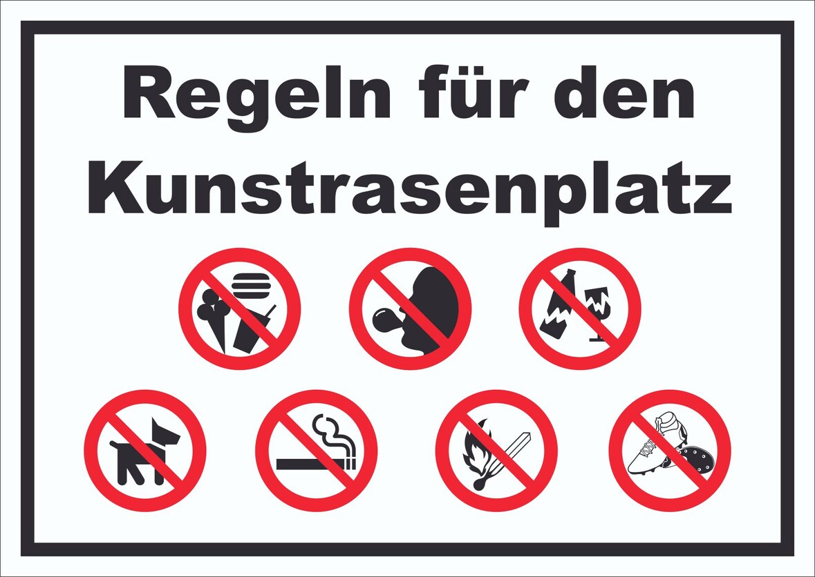 Schild Regeln Kunstrasenplatz A4 Rückseite selbstklebend
