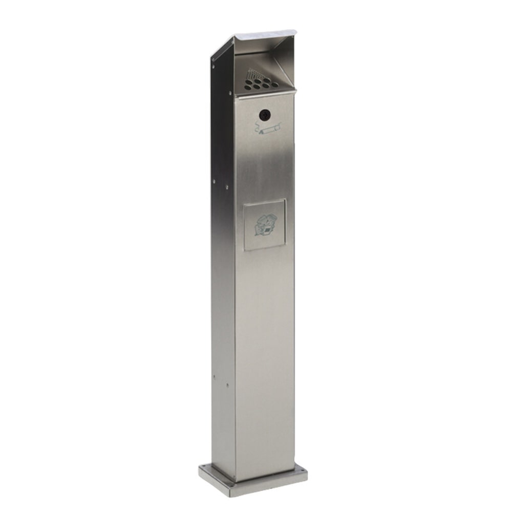 PROREGAL Kombiascher Standsäule für Außenbereich | HxBxT 115x18x15cm | Edelstahl | Mülleimer Aschenbecher Abfalleimer