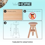 thumbnail of WellHome - Sgabello rotondo girevole in finitura legno senza vernice 29x29x64 cm