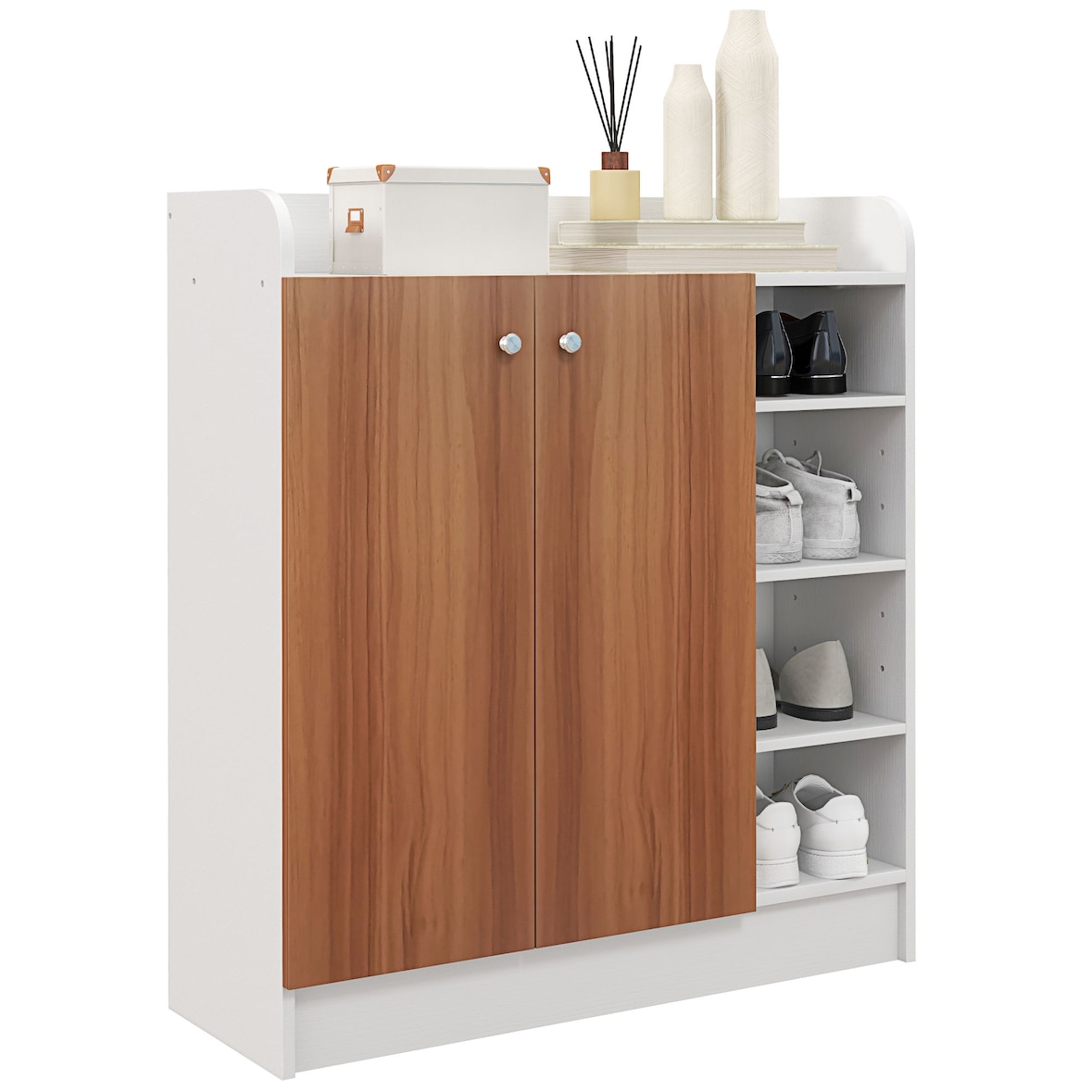 Mueble zapatero de recibidor armario zapatero moderno con 2 puertas estantes ajustables para 12 pares de zapatos 83x30x90 cm natural