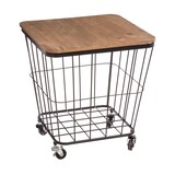 thumbnail of Table coffre grillagé sur roues en métal noir et Bois