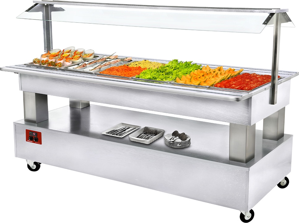 Buffet- gekühlte Salatbar, 6x GN1/1-150 (weißes Holz) (BSB/6N-A1-R2)