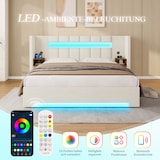thumbnail of Merax Polsterbett 180x200 cm mit LED & Stauraum, Doppelbett mit hydraulischem Bettkasten, USB-Anschluss, breitem Kopfteil & Lattenrost, Samt, Beige