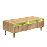 thumbnail of Wohnzimmermöbel-Set mit LED, TV-Schrank 4 Türen & Couchtisch 2 Schubladen, Acrylfronten 3D-Wellenstruktur, viel Stauraum, Holzfarben-Gold