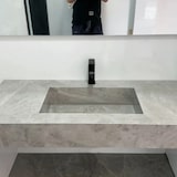 thumbnail of Badezimmer Waschbecken Set LED-Spiegel, Ablageplatte BG120 Grau 120x55cm