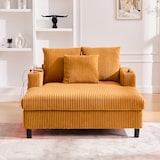 thumbnail of Übergroßer Relaxsessel mit Corduroy-Bezug, LED-Mehrfarbenlicht, USB-Anschluss, Getränkehalter, ergonomisch und komfortabel 128x142cm, Senfgelb