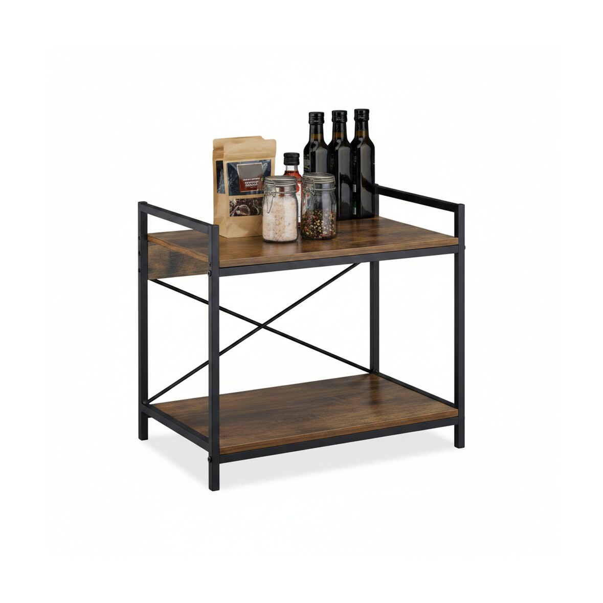 Relaxdays Mikrowellenregal, HxBxT: 40 x 53 x 33 cm, Eisen, MDF, stabil, platzsparend, Küchenregal stehend, schwarz/braun