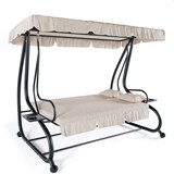 thumbnail of Dondolo 3 Posti Reclinabile Tettuccio Parasole Regolabile Cuscini Imbottiti Diventa Letto Struttura Robusta In Acciaio 200 x 120 x 160 cm Beige