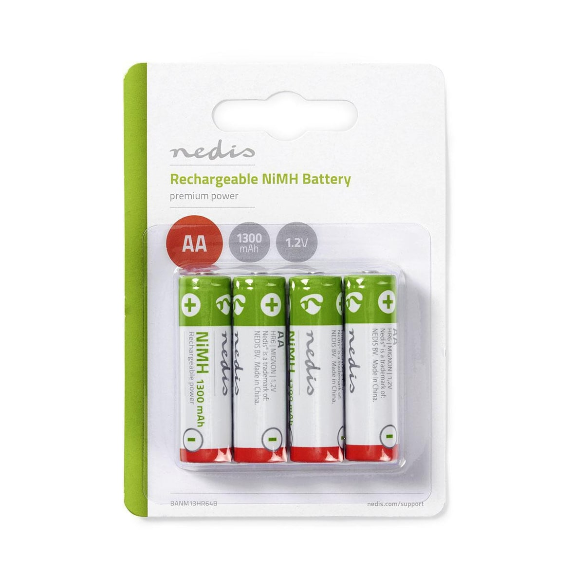 Pile Rechargeable Ni-mh Aa  1.2 V  1 300 Mah  4 Pièces  Blister Usage Non Intensif Nedis