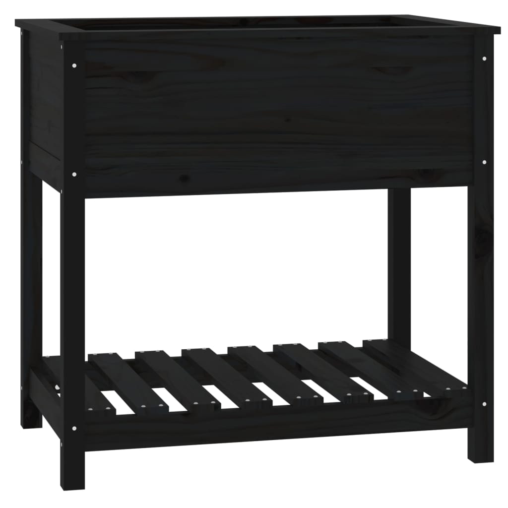 Helloshop26 - Hochbeet für Pflanzen Blumen Terrasse Garten mit Ablage 82,5 x 54 x 81 cm massives schwarzes Kiefernholz 02_0038407