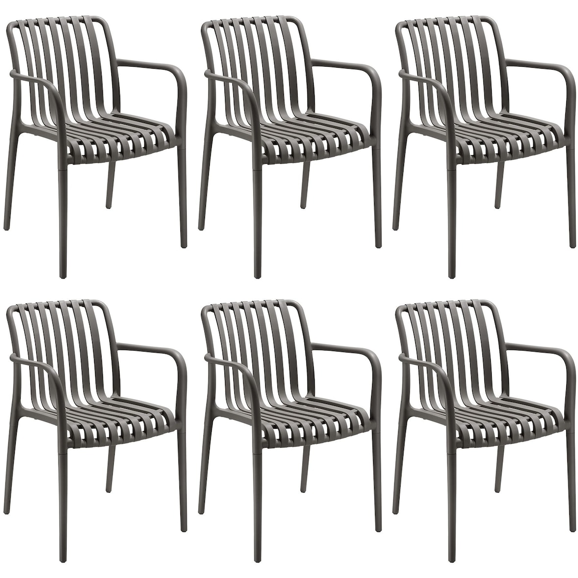 tectake Chaises de jardin ALCUDIA empilables et résistantes aux intempéries - gris anthracite, Lot de 6 - 406186