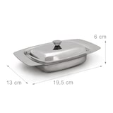 thumbnail of Relaxdays Butterdose mit Griff 6 x 19,5 x 13 cm HxBxT, 250 g Butter Schale mit Butterglocke in Edelstahl-Optik, silber