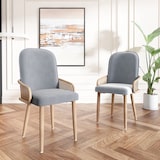 thumbnail of Esszimmerstuhl 2er Set 90x43x42 cm in Grau Samt Polsterstuhl im Rattan Design mit Metallbeinen Holzoptik belastbar bis 150 kg