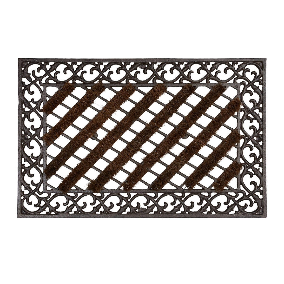 Relaxdays Fußabtreter Gusseisen mit Bürsten, BxT: 72x46 cm, Jugendstil Schuhabstreifer, Metall, Anti-Rutsch, bronze