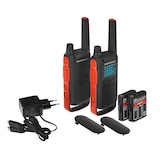 thumbnail of Motorola T82 Walkie, 2‑pack zwart/oranje, 16 kanalen + 121 codes, LED, trilling