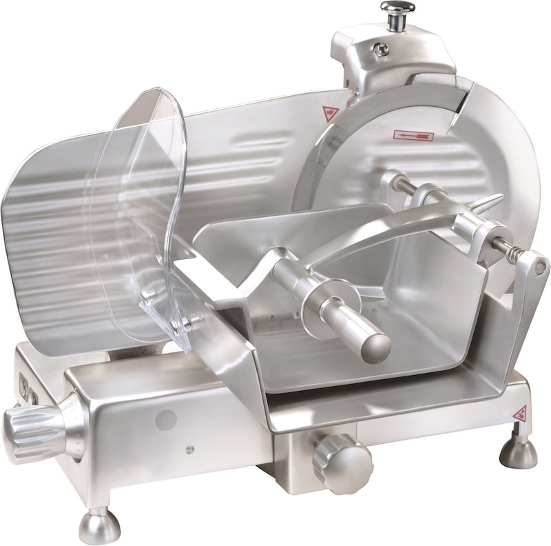 Professionelle vertikale Fleischschneidemaschine mit abnehmbarem Schärfgerät Stahlmesser Ø 300 mm 0,25 kW