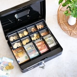 thumbnail of HMF Geldkassette abschließbar, Kasse mit 8 Münzfächern und 4 Geldscheinmulden, 30 x 24 x 9 cm, schwarz