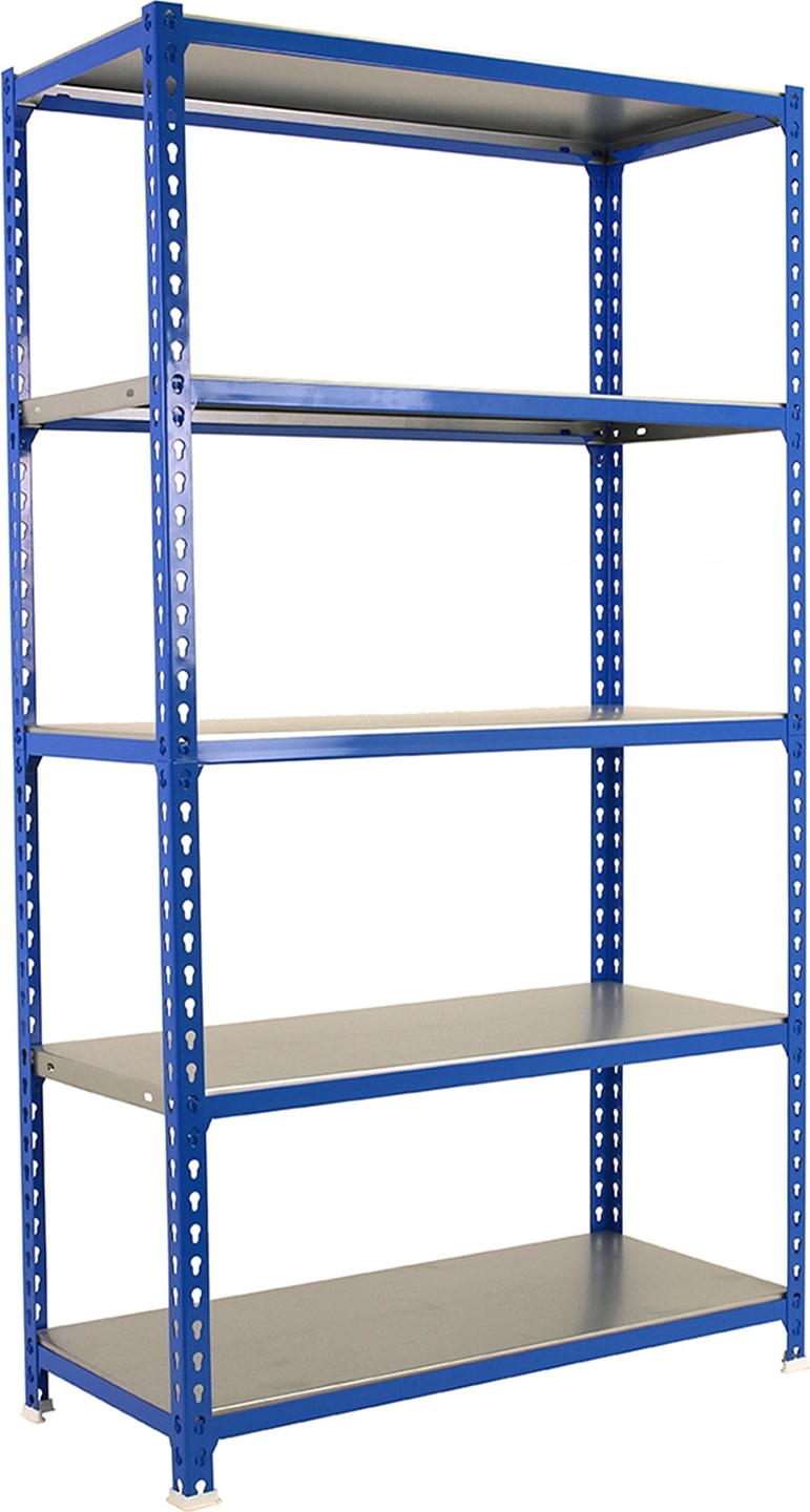 SimonRack Estantería Metálica, 1800x900x500 mm, 5 Alturas, Bandeja Metal, 180 kg de Punto Flexión, Azul/Galva - Simonclick