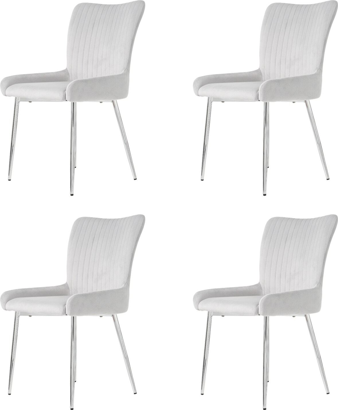 Polsterstuhl Samt Grau mit Metallbeinen, 4er-Set, Lounge-Esszimmerstuhl, belastbar bis 150 kg, einfache Montage