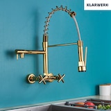 thumbnail of Björn | Herraje de pared para gastronomía dorado brillante Grifo  cocina profesional de acero inoxidable con dos duchas|doble lavabo pared restaurante