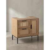 thumbnail of Waschbeckenunterschrank Eiche-Optik 60x60x40 cm mit Tür und Schubladen, Badezimmerschrank mit Rattangeflecht, Unterschrank Stehend, Badschrank