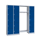 thumbnail of Lüllmann® Garderobe, 2 Abteile links, 1 Abteil rechts, je 5 Fächer, 1800 x 1915 x 500 mm, lichtgrau/enzianblau