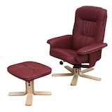 thumbnail of Relaxfauteuil M56, TV-fauteuil met poef voetenbank, kunstleer eucalyptushout ~ bordeaux