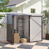 thumbnail of Cobertizo de jardín 0,92 m² 100x103x160 cm caseta de jardín metálica con 1 puerta y cerradura para almacenamiento de herramientas gris oscuro