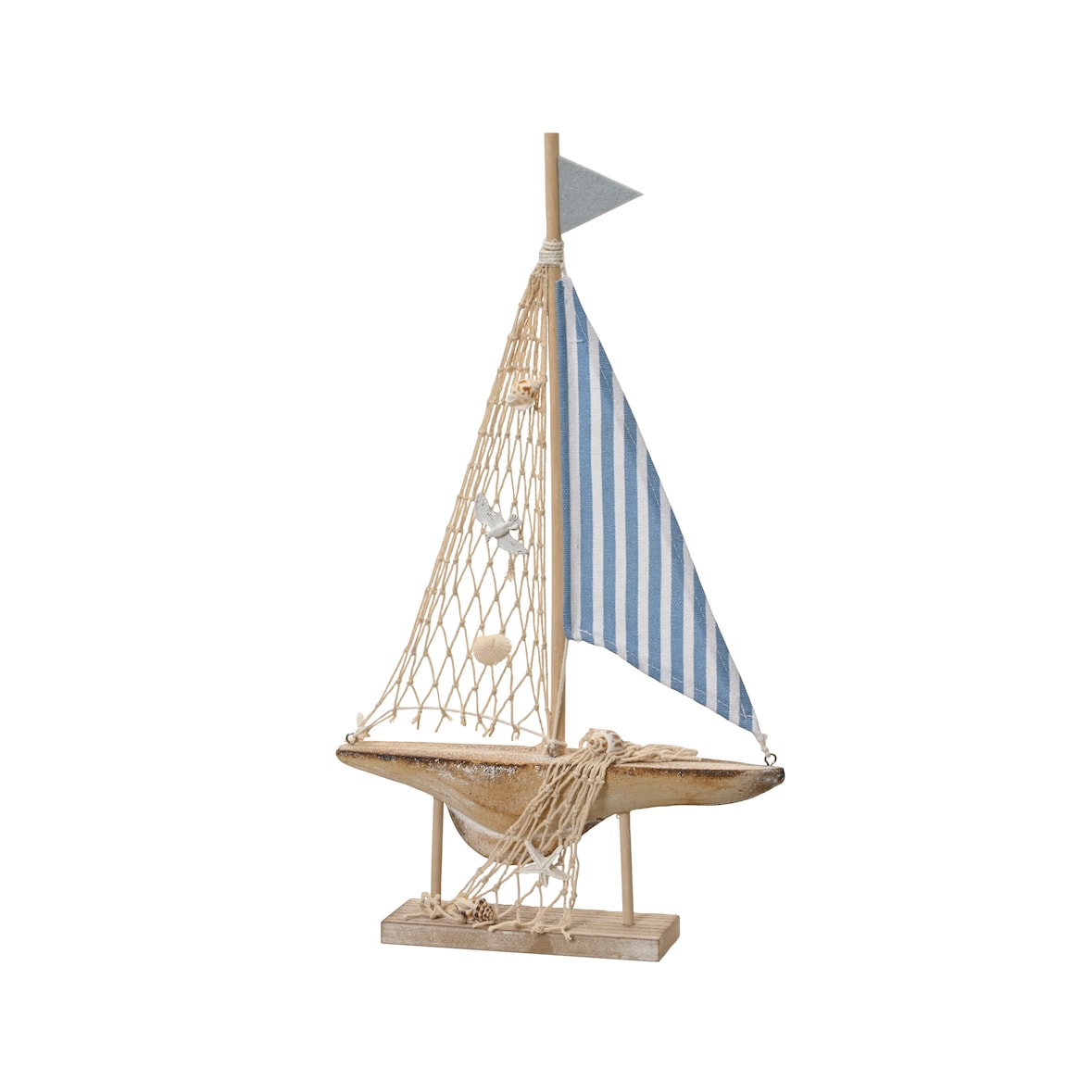 Segelboot Deko Maritim 43x24cm Holz Dekofigur Segelschiff Holzboot Schiff Boot Aufsteller Tischdeko Meeresdeko Maritime Natur Weiß Blau