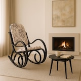 thumbnail of Cadeira de baloiço M41, poltrona de baloiço Poltrona TV, madeira maciça ~ aspeto nogueira, tecido/têxtil jacquard castanho