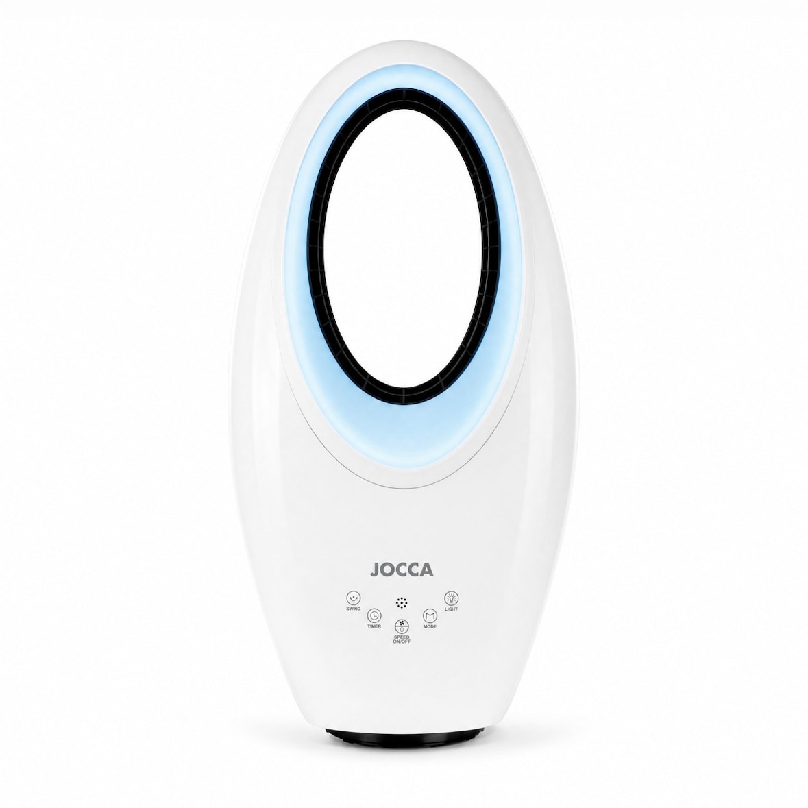 Ventilateur sans pales 65W Télécommande, Oscillation, Minuterie 12h, 3 Vitesses, Éclairage LED 4 Couleurs, Bruit réduit Jocca