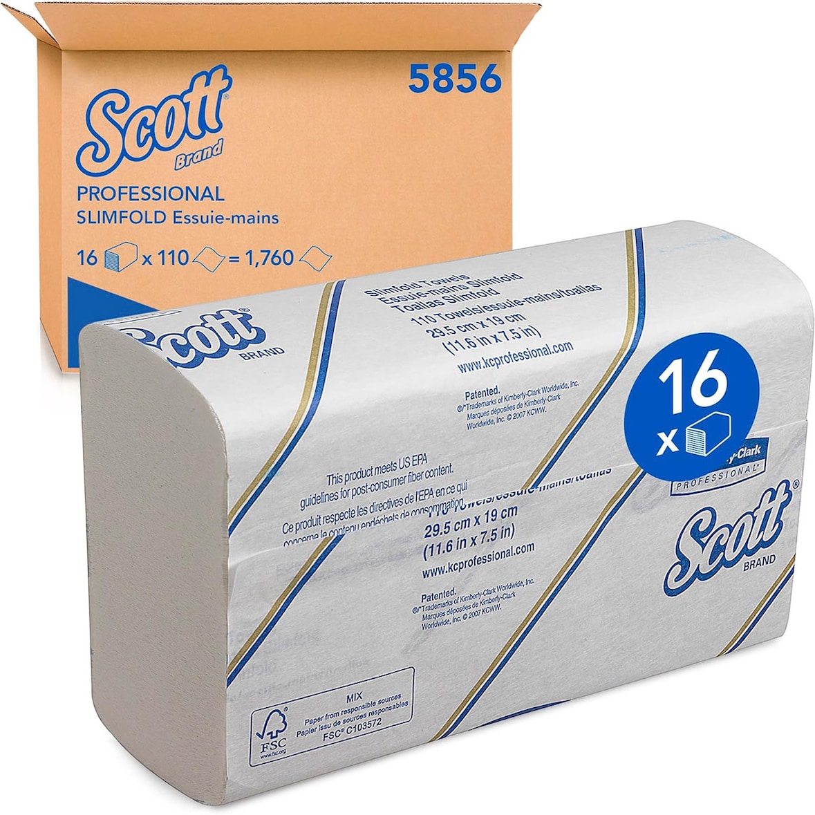 Essuie-mains enchevêtrés Scott Slimfold 5856 - 16 x paquets de 110 essuie-mains compacts (1700 au total)