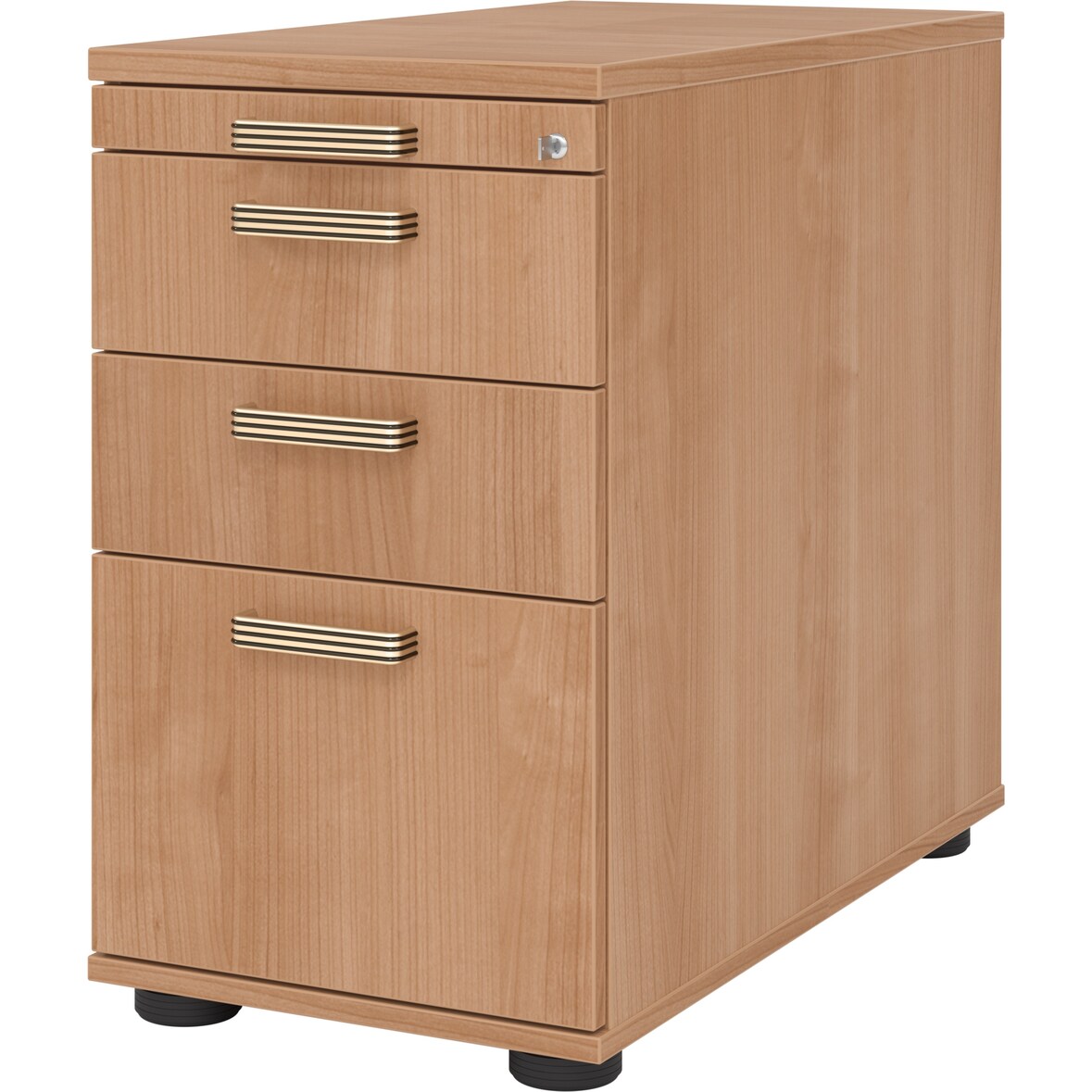 bümö Schreibtisch Schrank Büro mit Hängeregister für Hängeordner, Schubladenschrank Holz in Nussbaum, Container mit Schubladen & Hängeregistratur -