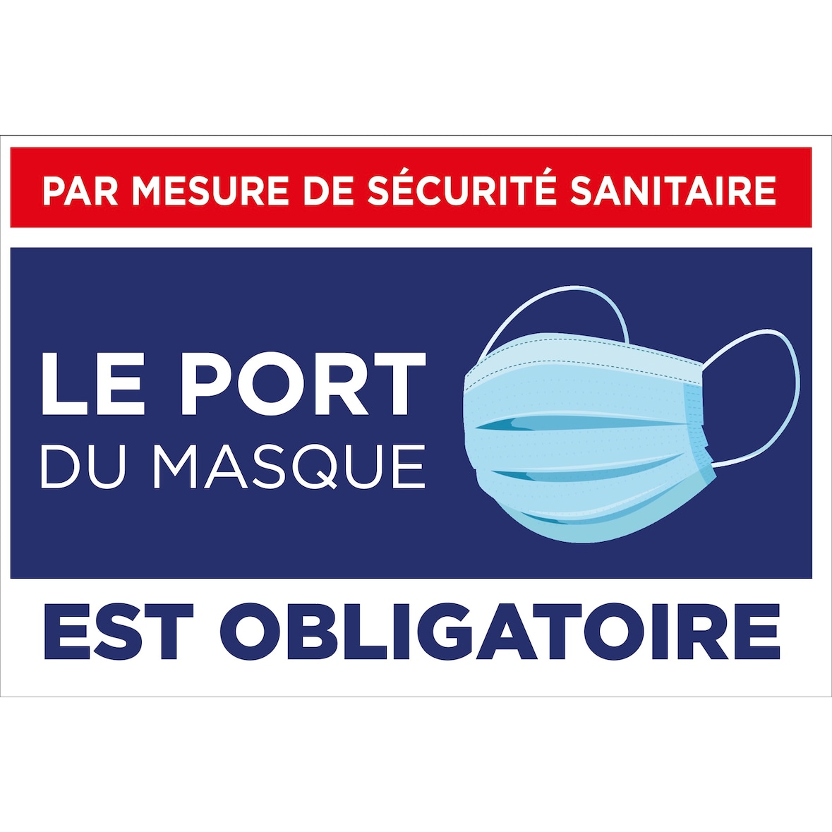 BEQUET Pancarte 30x20cm Port du masque obligatoire+2 adhésifs au dos
