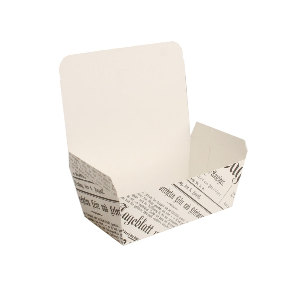 Nette 200 Stück Fingerfoodbox "Newspaper" 14x8x5cm aus Pappe