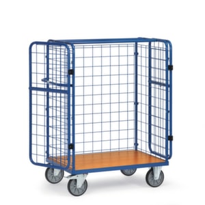 Paketwagen, Tragl. 600kg, Ladefl. LxB 1000x700mm, Holzplatte, 3 Wände, 1 Tür