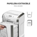 thumbnail of Fellowes Destructora trituradora de papel 15C, corte en partículas, destruye 15 hojas, papelera extraíble de 19L, Bloqueo de Seguridad, Color Blanco