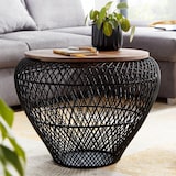 thumbnail of Couchtisch Mango Massivholz Metall 60x60x45 cm Schwarz Rund mit Stauraum, Design Wohnzimmertisch Korbtisch Modern, Beistelltisch Sofatisch
