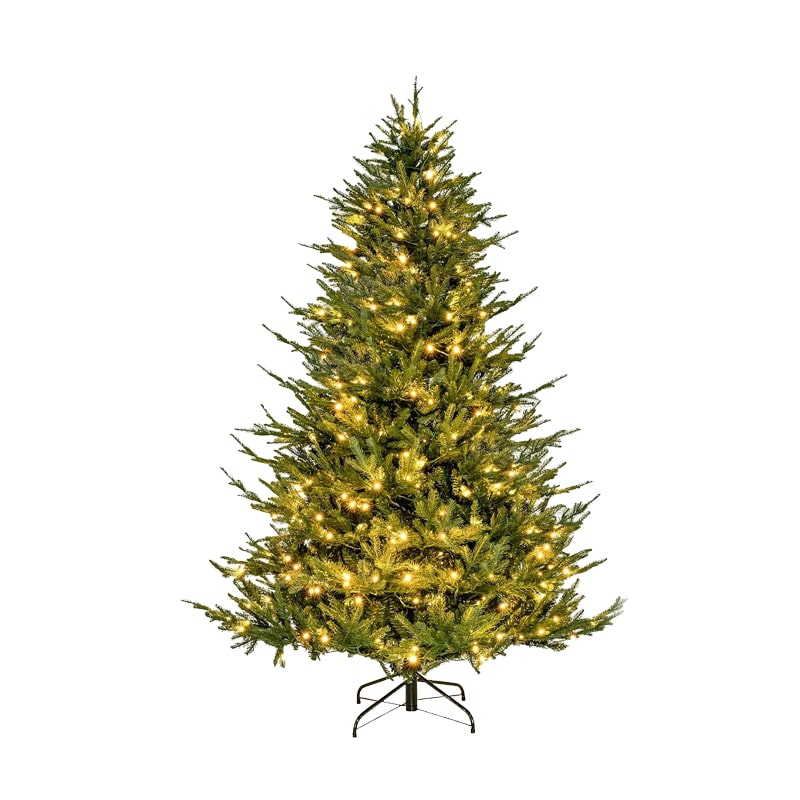 COSTWAY Albero di Natale artificiale da 180 cm, illuminato, con cerniere e 8 modalità di illuminazione